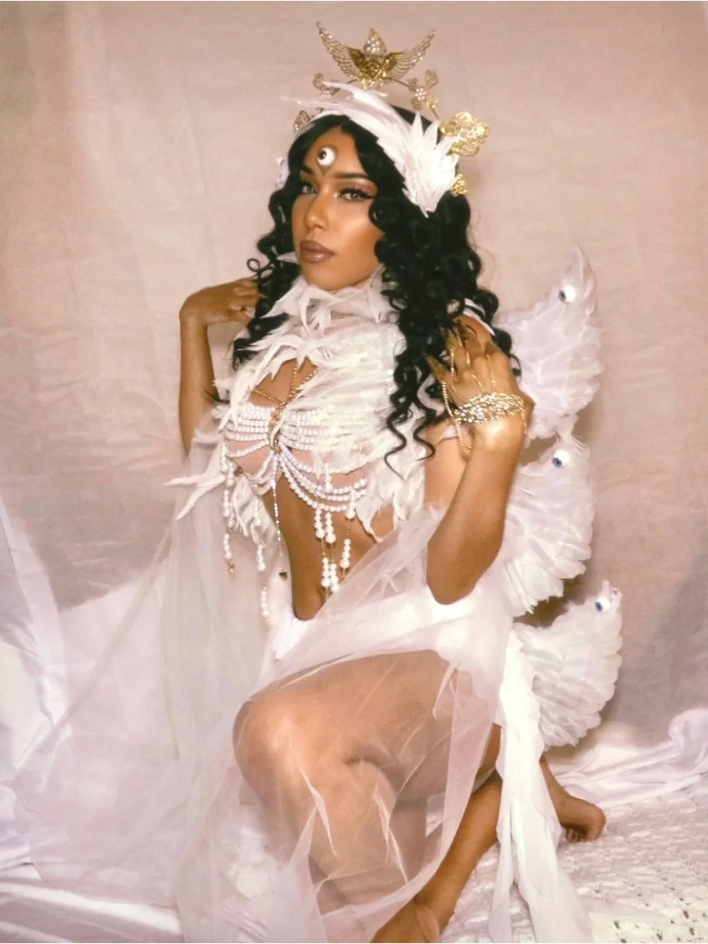 White Feathered head piece wings